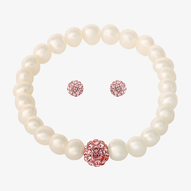 Girls Pink Crystal Cultured Freshwater Pearl 14K Gold 2-pc. Jewelry Set