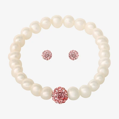 Girls Pink Crystal Cultured Freshwater Pearl 14K Gold 2-pc. Jewelry Set