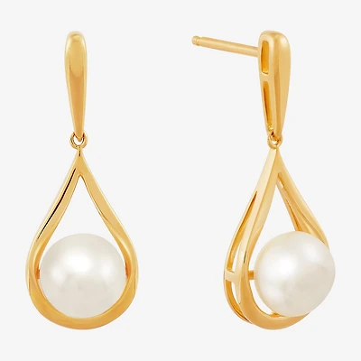 Womens White Cultured Freshwater Pearl 14K Gold Over Silver Drop Earrings
