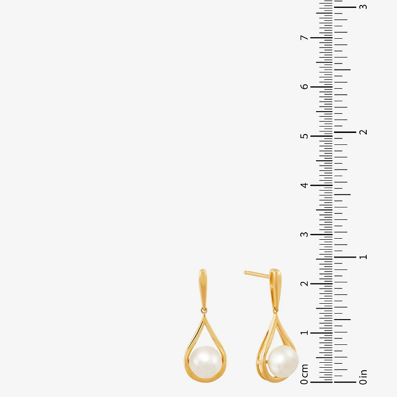 Womens White Cultured Freshwater Pearl 14K Gold Over Silver Drop Earrings