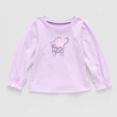 Okie Dokie Baby Girls Round Neck Long Sleeve Regular Fit Graphic T-Shirt