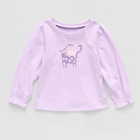 Okie Dokie Baby Girls Round Neck Long Sleeve Regular Fit Graphic T-Shirt