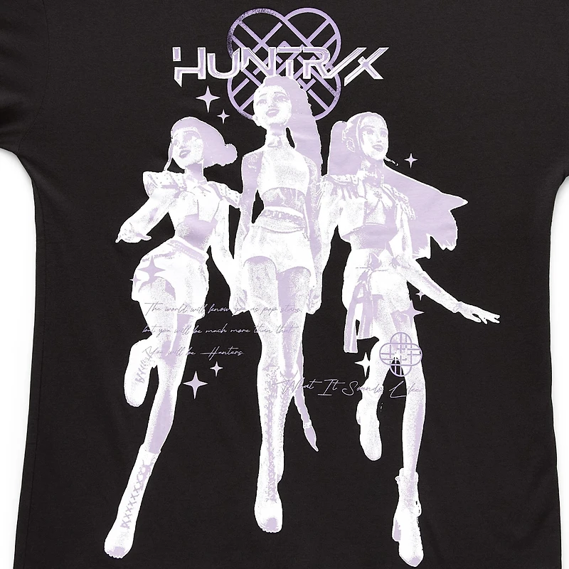 Womens Juniors Crew Neck Short Sleeve Loose Fit KPop Demon Hunters Graphic T-Shirt