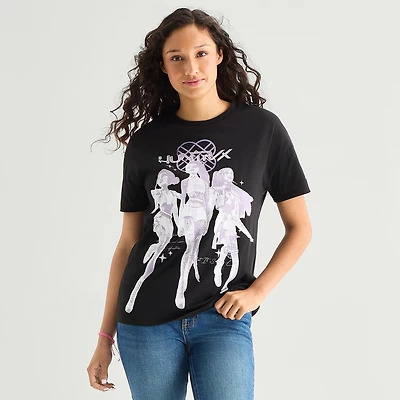 Womens Juniors Crew Neck Short Sleeve Loose Fit KPop Demon Hunters Graphic T-Shirt
