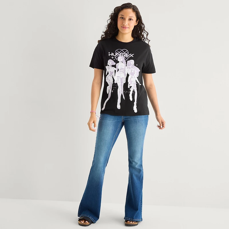 Womens Juniors Crew Neck Short Sleeve Loose Fit KPop Demon Hunters Graphic T-Shirt