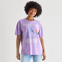 Womens Juniors Crew Neck Short Sleeve Oversized Pink Floyd Graphic T-Shirt