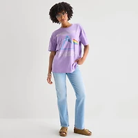Womens Juniors Crew Neck Short Sleeve Oversized Pink Floyd Graphic T-Shirt