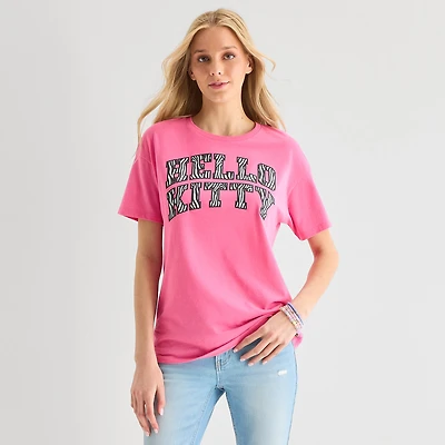 Hello Kitty Zebra Boyfriend Tee Womens Juniors Crew Neck Short Sleeve Loose Fit Graphic T-Shirt
