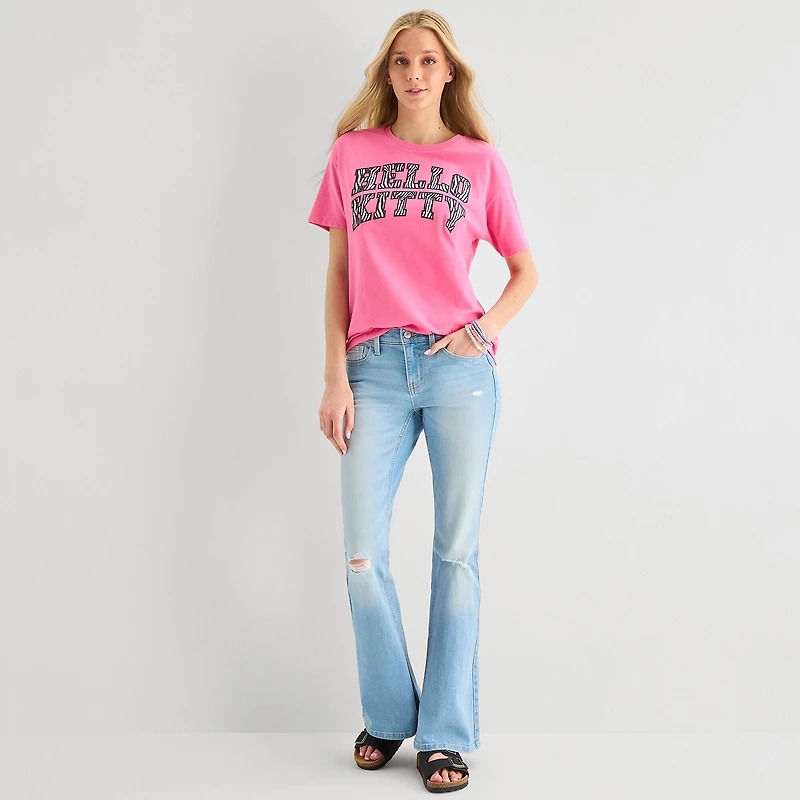 Hello Kitty Zebra Boyfriend Tee Womens Juniors Crew Neck Short Sleeve Loose Fit Graphic T-Shirt
