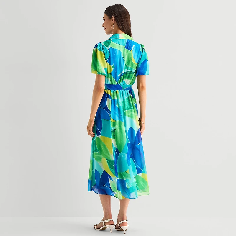 Studio 1 Womens Short Sleeve Puffed Maxi Dress