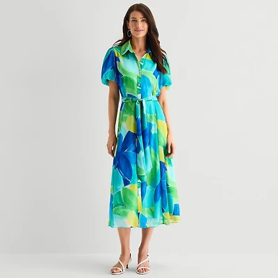 Studio 1 Womens Short Sleeve Puffed Maxi Dress