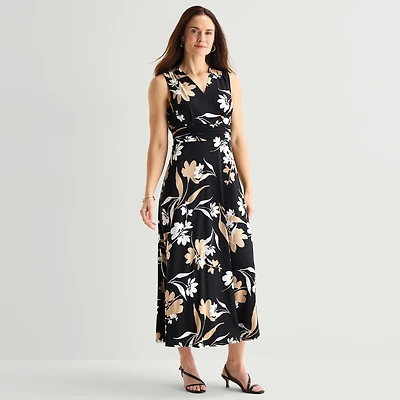 Studio 1 Womens V Neck Sleeveless Maxi Dress