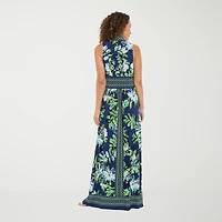 London Times Womens V Neck Sleeveless Maxi Dress
