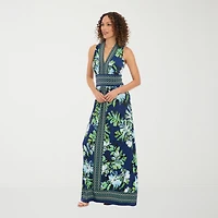 London Times Womens V Neck Sleeveless Maxi Dress