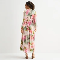 Robbie Bee Womens V Neck Long Sleeve Bishop Maxi Dress