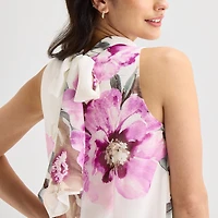 Robbie Bee Womens Mock Neck Sleeveless Floral Shift Dress
