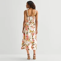 Robbie Bee Womens Midi Round Neck Sleeveless Floral Fit + Flare Dress