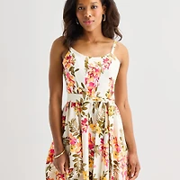 Robbie Bee Womens Midi Round Neck Sleeveless Floral Fit + Flare Dress