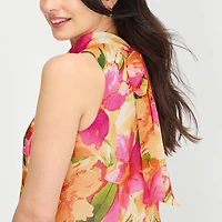Robbie Bee Womens Mock Neck Sleeveless Floral Shift Dress