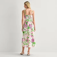 Robbie Bee Womens Midi Round Neck Sleeveless Floral Fit + Flare Dress