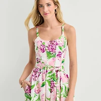 Robbie Bee Womens Midi Round Neck Sleeveless Floral Fit + Flare Dress