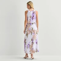 Robbie Bee Womens Halter Neck Sleeveless Floral Fit + Flare Dress
