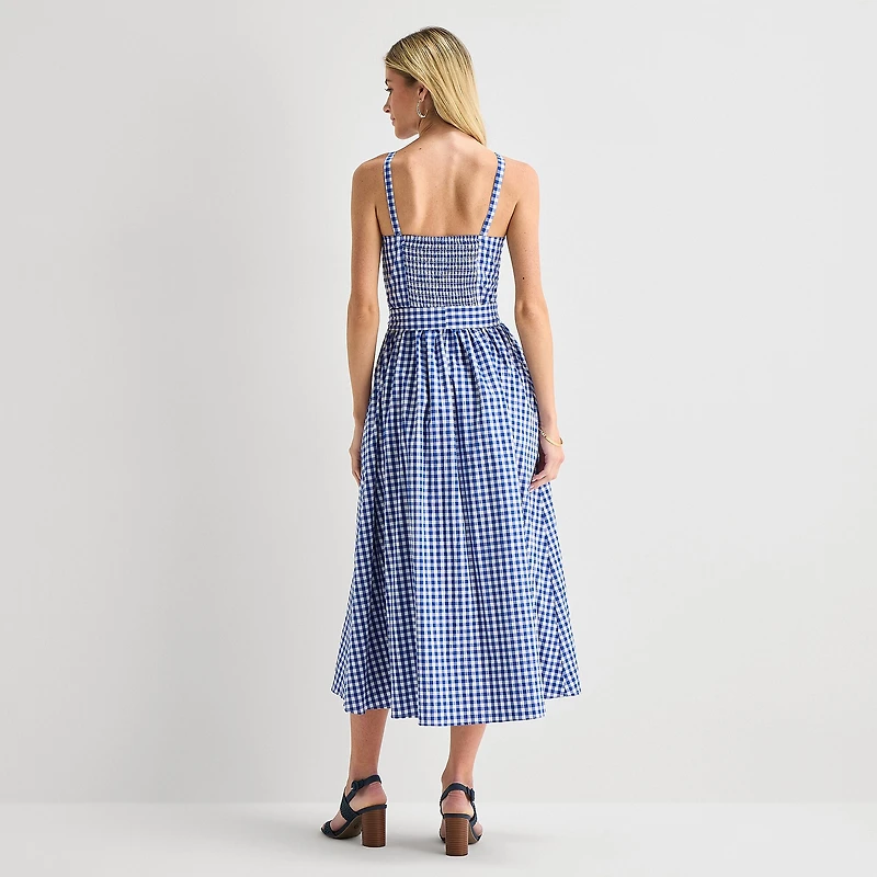 Robbie Bee Womens Midi Round Neck Sleeveless Floral Fit + Flare Dress