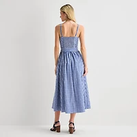 Robbie Bee Womens Midi Round Neck Sleeveless Floral Fit + Flare Dress