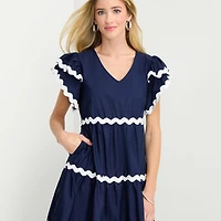 Robbie Bee Womens V Neck Short Sleeve Flutter Fit + Flare Dress