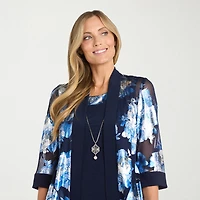 R & M Richards Womens 3/4 Sleeve Floral Jacket Dress With Removable Necklace