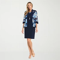 R & M Richards Womens 3/4 Sleeve Floral Jacket Dress With Removable Necklace