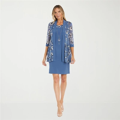 R & M Richards Womens Jacket Dress With Removable Necklace