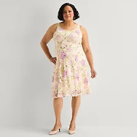 Robbie Bee Womens Plus Midi Floral Jacket Dress