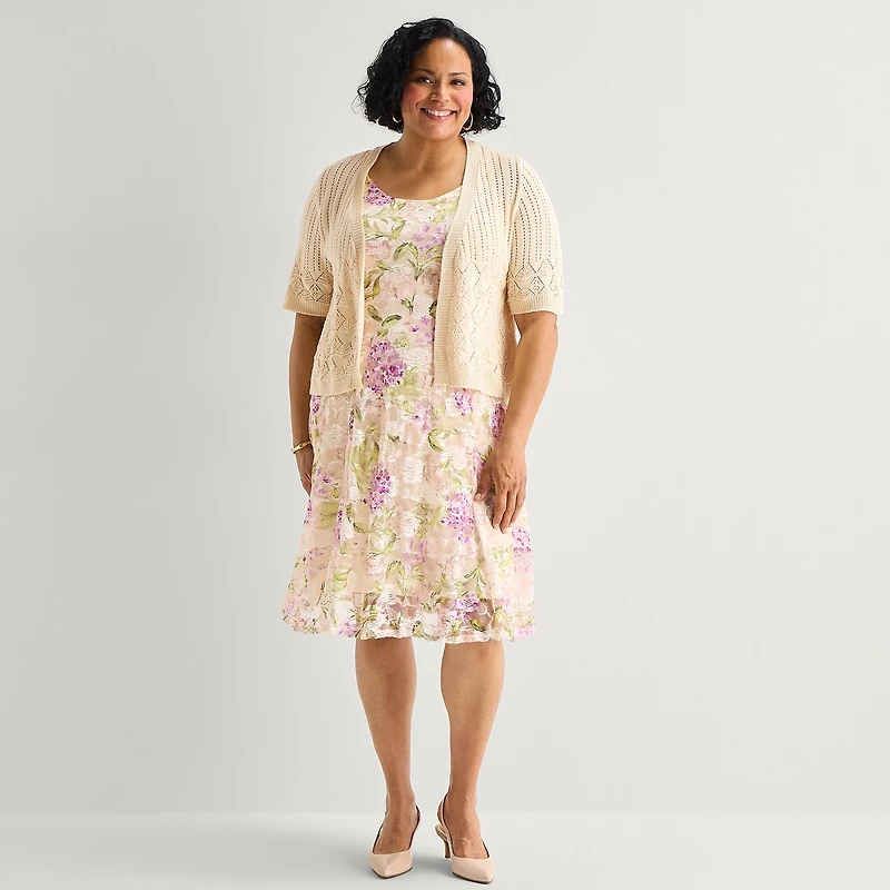 Robbie Bee Womens Plus Midi Floral Jacket Dress