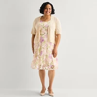 Robbie Bee Womens Plus Midi Floral Jacket Dress