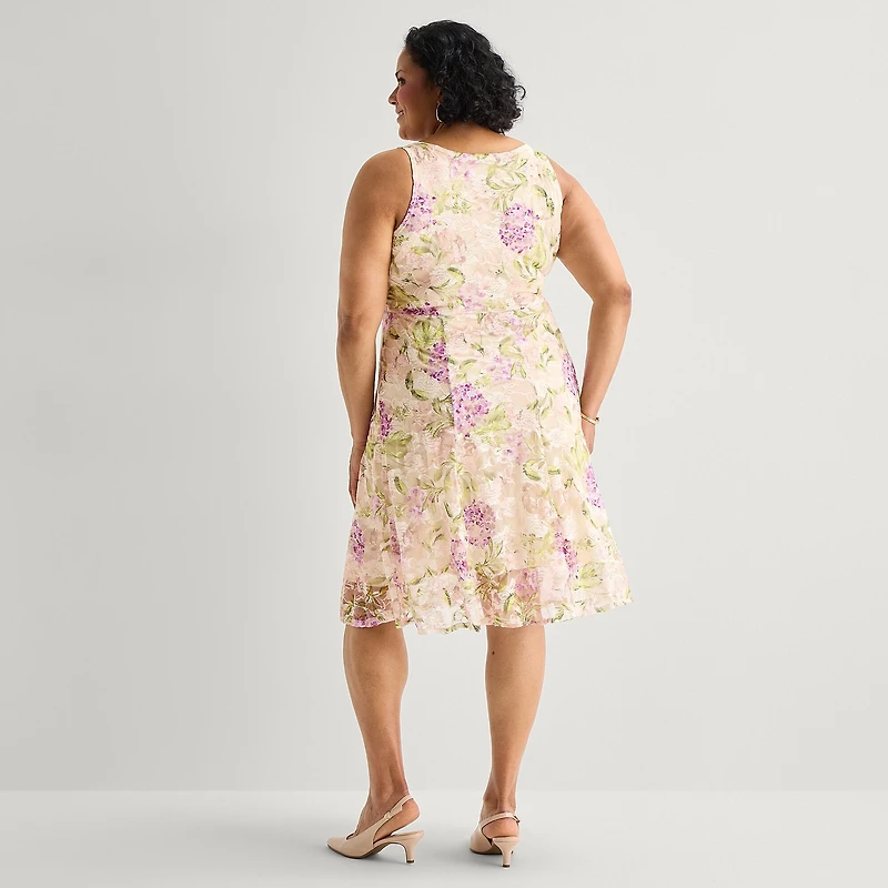 Robbie Bee Womens Plus Midi Floral Jacket Dress