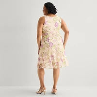 Robbie Bee Womens Plus Midi Floral Jacket Dress