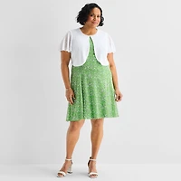 Perceptions Womens Plus Floral Jacket Dress