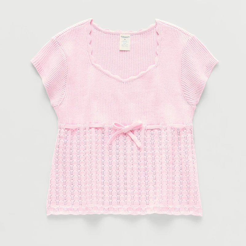 Thereabouts Little & Big Kid Girls Scallop Neck Short Sleeve Pullover Sweater