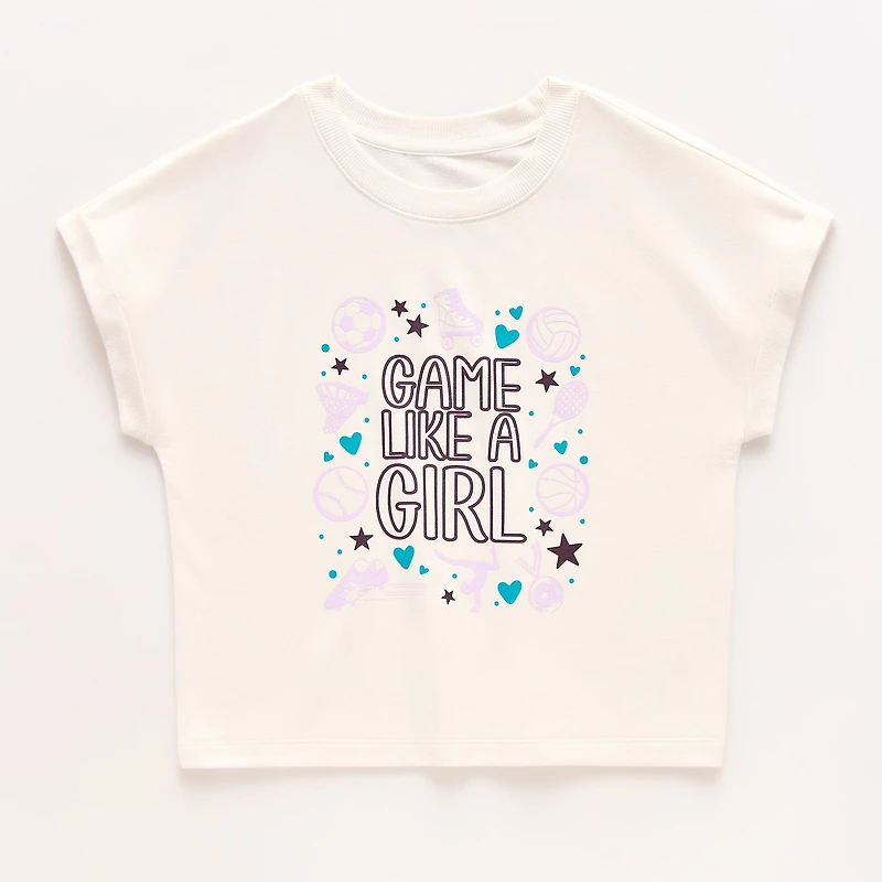 Xersion French Terry Little & Big Kid Girls Crew Neck Short Sleeve Active T-Shirt