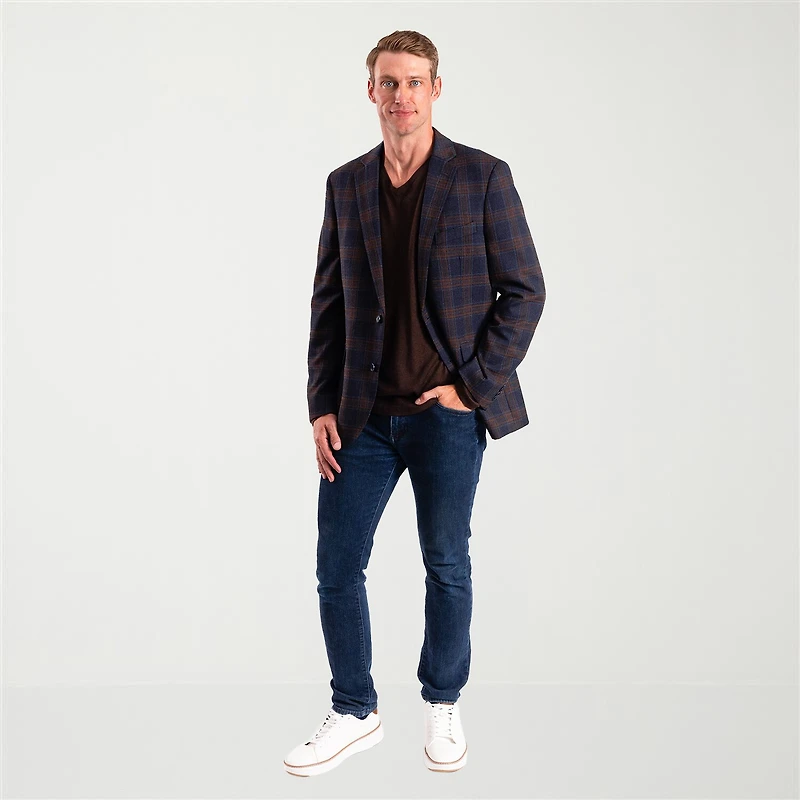 The Savile Row Co Mens Plaid Modern Fit Sport Coat