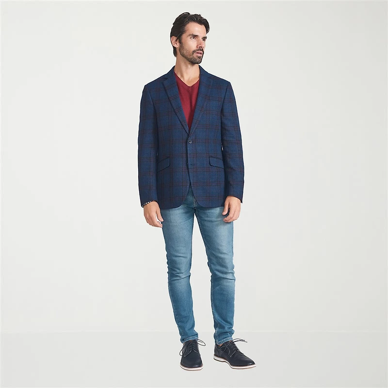 The Savile Row Co Mens Plaid Modern Fit Sport Coat