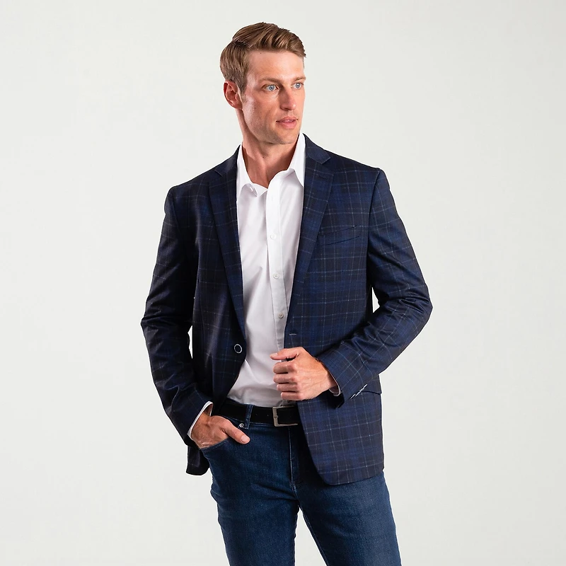The Savile Row Co Mens Plaid Modern Fit Sport Coat