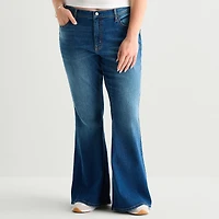 Arizona Womens Juniors Plus Low Rise Flare Leg Jean