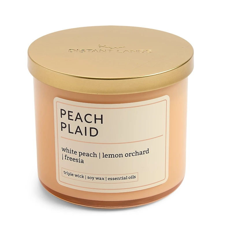 Distant Lands 14oz Peach Plaid 3-Wick Scented Jar Candle