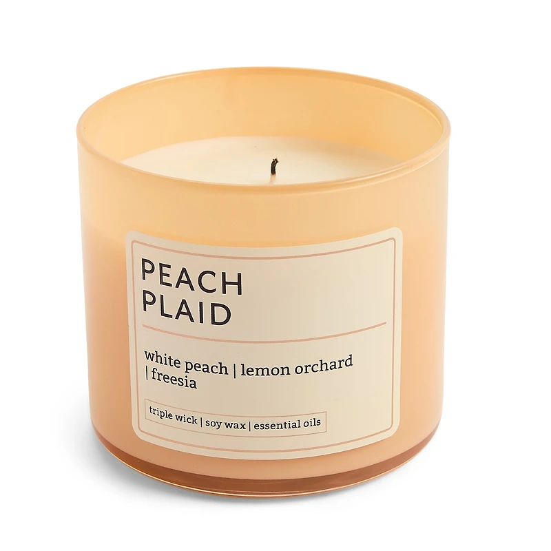 Distant Lands 14oz Peach Plaid 3-Wick Scented Jar Candle