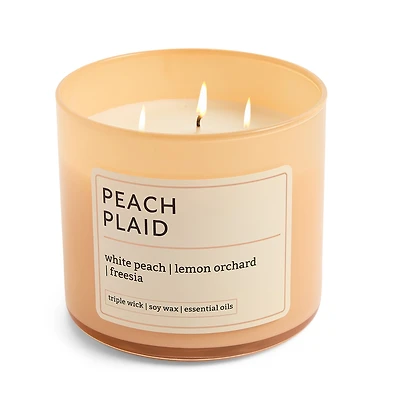 Distant Lands 14oz Peach Plaid 3-Wick Scented Jar Candle