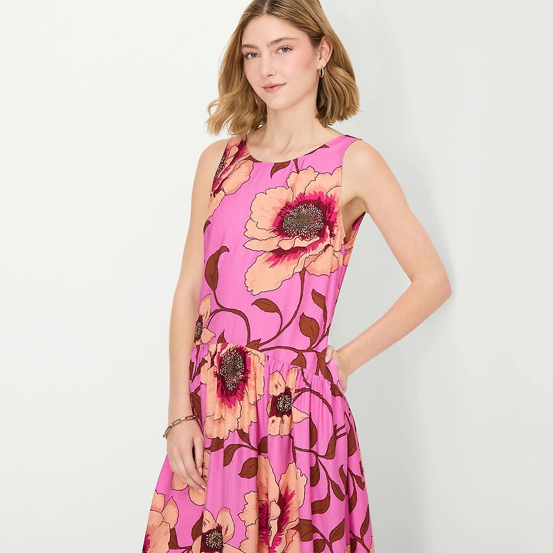 a.n.a Womens Sleeveless Round Neck Drop Waist Dress