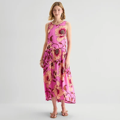 a.n.a Womens Sleeveless Round Neck Drop Waist Dress