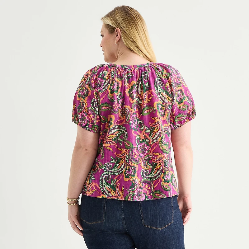 St. John's Bay Womens Plus Round Neck Short Sleeve Regular Fit Button-Down Shirt